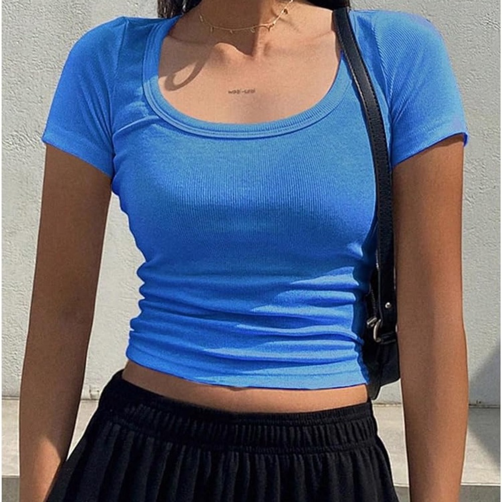 Blue Ribbed Women's Top